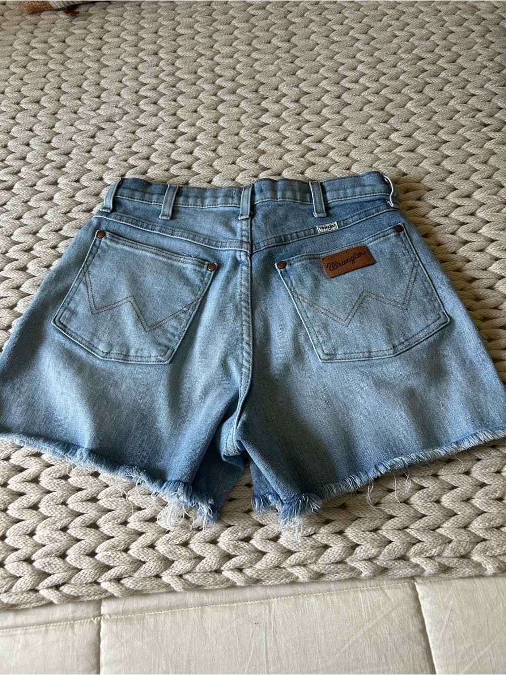 Wrangler x Free People Washed Light Blue Denim Cutoff Shorts with stretch